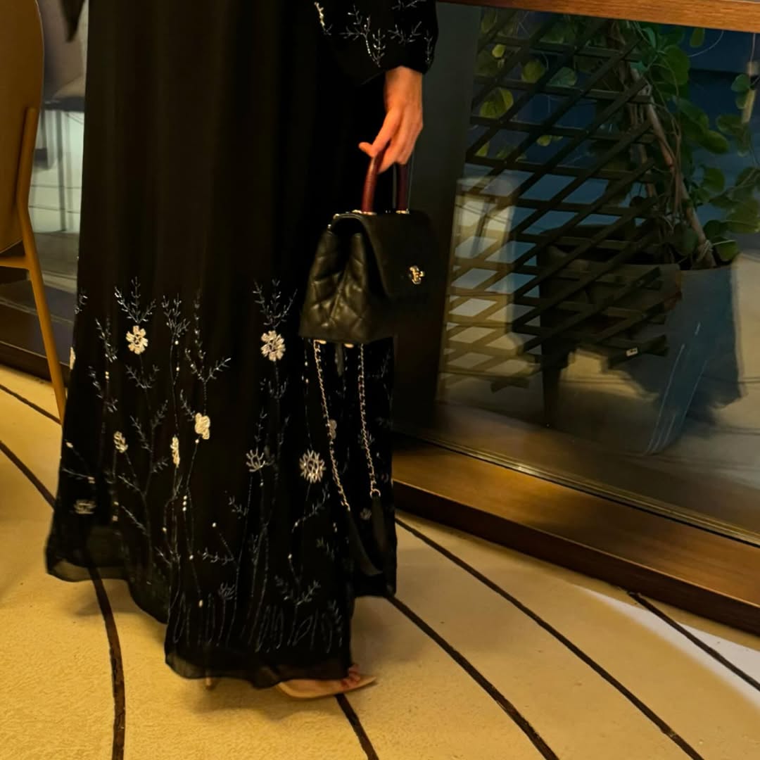 Premium Black Nida Fabric Handwork Abaya