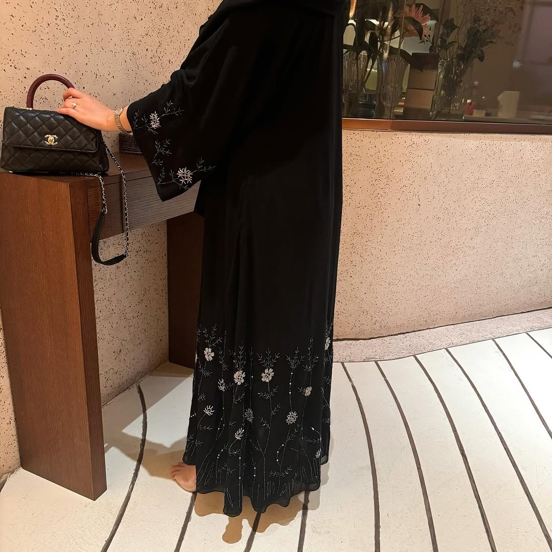 Premium Black Nida Fabric Handwork Abaya